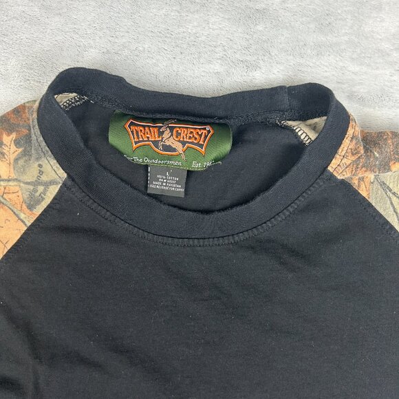 Trail Crest T Shirt Mens Large Black Camo Long Sleeve Outdoor Tee Woodland - Picture 3 of 14